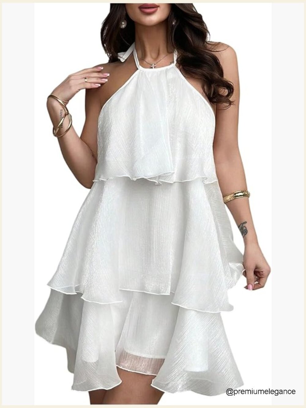 Sleeveless Halter Tie Backless A-Line Mini Dress Tiered Ruffle Hem Casual